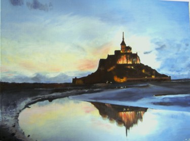 Painting titled "crépuscule sur le M…" by Nadine Bichon, Original Artwork, Oil