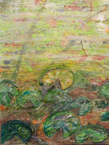 Painting titled "jardin aquatique" by Nadine Flicourt (nafli), Original Artwork, Acrylic