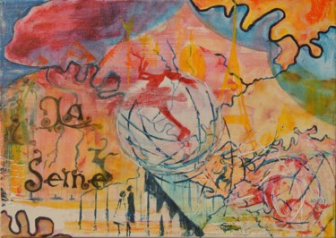 Painting titled "La Seine-" by Nadine Flicourt (nafli), Original Artwork, Acrylic