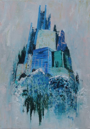 Peinture intitulée "ville-bleue." par Nadine Flicourt (nafli), Œuvre d'art originale, Acrylique