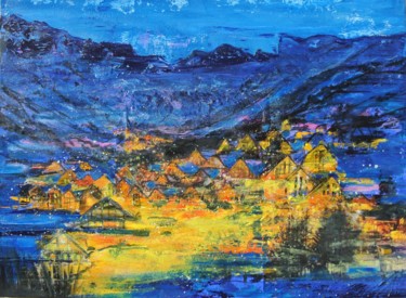Pintura intitulada "soir à la montagne" por Nadine Flicourt (nafli), Obras de arte originais, Acrílico