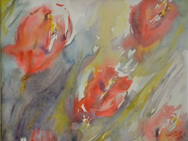 Peinture intitulée "Tulipes" par Nadine Genesse, Œuvre d'art originale, Huile