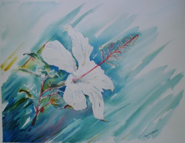 Painting titled "Ibiscus" by Nadine Genesse, Original Artwork, Watercolor