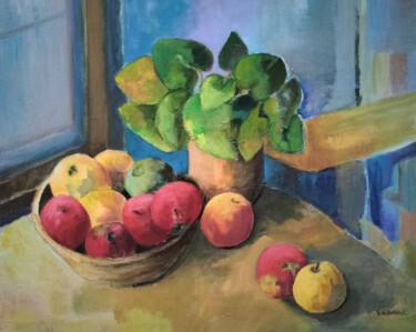 Pittura intitolato "La corbeille de pom…" da Nadine Imbert, Opera d'arte originale, Acrilico Montato su Telaio per barella i…