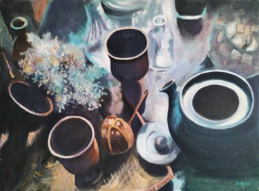 Peinture intitulée "L'heure du thé" par Nadine Imbert, Œuvre d'art originale, Acrylique