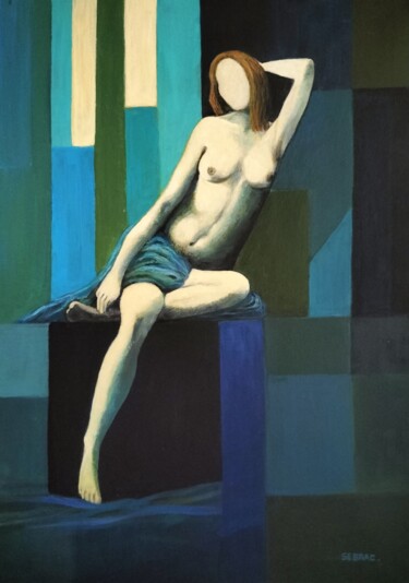 Ζωγραφική με τίτλο "Nu bleu" από Nadine Imbert, Αυθεντικά έργα τέχνης, Ακρυλικό Τοποθετήθηκε στο Ξύλινο φορείο σκελετό