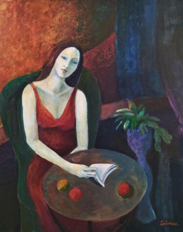 Painting titled "La rêveuse" by Nadine Imbert, Original Artwork, Acrylic Mounted on Wood Stretcher frame