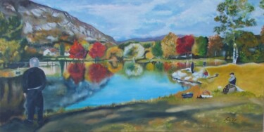 Malerei mit dem Titel ""Autour du Lac"" von Nadine Jacot (Nad-Ev), Original-Kunstwerk, Öl