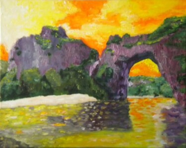 Painting titled "Pont d'Arc" by Nadine Jacot (Nad-Ev), Original Artwork