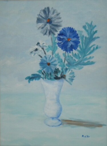 Painting titled "BOUQUET BLEU 2" by Nadine Jacot (Nad-Ev), Original Artwork