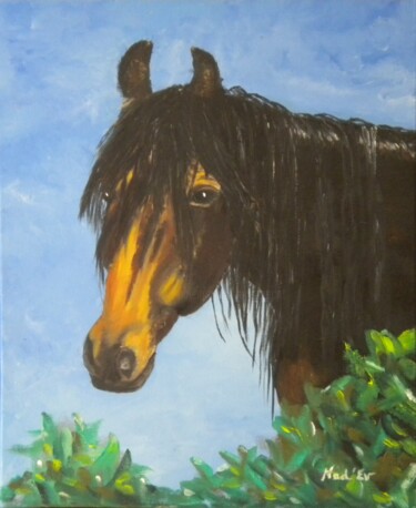 Painting titled "CHEVAL DANS LES LAU…" by Nadine Jacot (Nad-Ev), Original Artwork