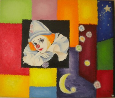 Malerei mit dem Titel "PIERROT" von Nadine Jacot (Nad-Ev), Original-Kunstwerk, Öl