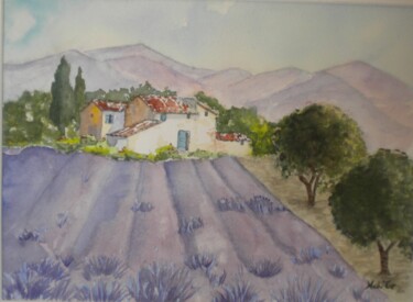 Painting titled "MAS AUX LAVANDES" by Nadine Jacot (Nad-Ev), Original Artwork