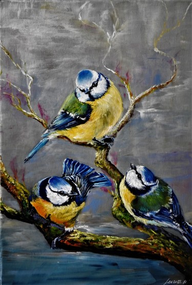 Painting titled "série oiseaux 2019…" by Nadine Lenzotti, Original Artwork, Acrylic