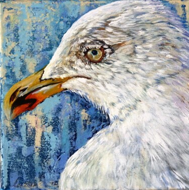 Painting titled "mouette 1-2020" by Nadine Lenzotti, Original Artwork, Acrylic Mounted on Wood Stretcher frame