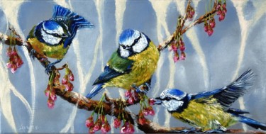 Peinture intitulée "Mésanges bleues 1 -…" par Nadine Lenzotti, Œuvre d'art originale, Acrylique Monté sur Châssis en bois