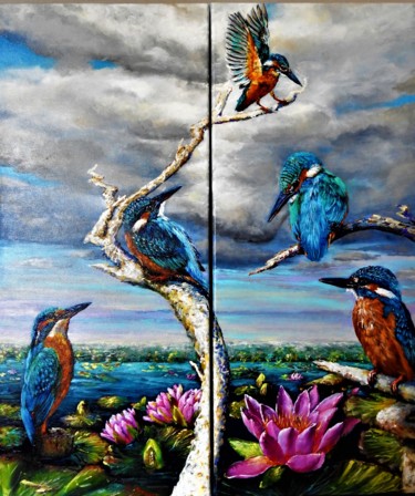 Картина под названием "Le printemps des pê…" - Nadine Lenzotti, Подлинное произведение искусства, Акрил Установлен на Деревя…