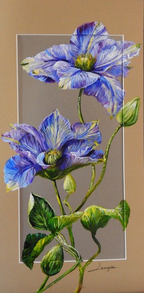 Painting titled "Clématites bleues25…" by Nadine Lenzotti, Original Artwork, Acrylic