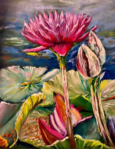 Painting titled "Lotus -1-2023" by Nadine Lenzotti, Original Artwork, Acrylic Mounted on Wood Stretcher frame