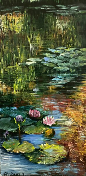 Painting titled "Giverny en automne…" by Nadine Lenzotti, Original Artwork, Acrylic Mounted on Wood Stretcher frame