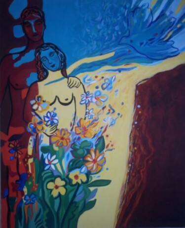 Peinture intitulée "Amour" par Nadine Nadine Rivoal, Œuvre d'art originale, Huile Monté sur Châssis en bois