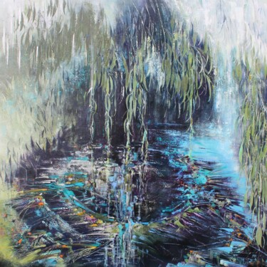 Painting titled "Les larmes du saule" by Nadine Pillon, Original Artwork, Oil