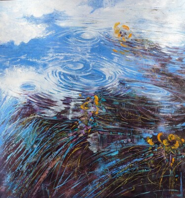 Painting titled "Diluer le ciel..." by Nadine Pillon, Original Artwork, Oil Mounted on Wood Stretcher frame