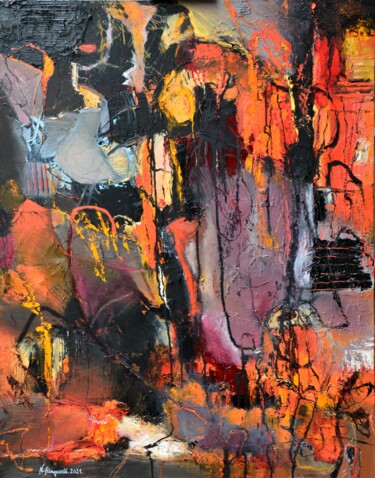 Painting titled "GARANCE 3" by Nadine Ringuede, Original Artwork, Oil Mounted on Wood Stretcher frame