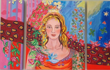 Painting titled "Une Reine" by Nadine Rivoal, Original Artwork, Acrylic Mounted on Wood Stretcher frame