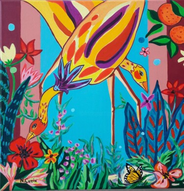 Pittura intitolato "Oiseaux dans un jar…" da Nadine Rivoal, Opera d'arte originale, Acrilico