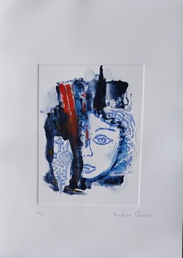 Gravures & estampes intitulée "Mon petit coeur" par Nadine Rivoal, Œuvre d'art originale, Monotype