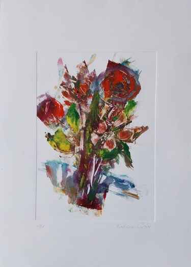 Printmaking titled "Fleurs" by Nadine Rivoal, Original Artwork, Monotype
