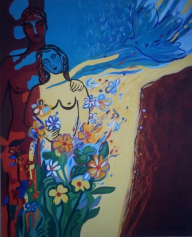 Pittura intitolato "Amour" da Nadine Rivoal, Opera d'arte originale, Olio Montato su Telaio per barella in legno