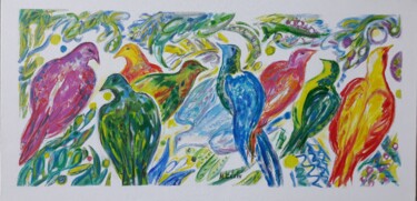 Painting titled "Oiseaux de paradis" by Nadine Rivoal, Original Artwork, Acrylic