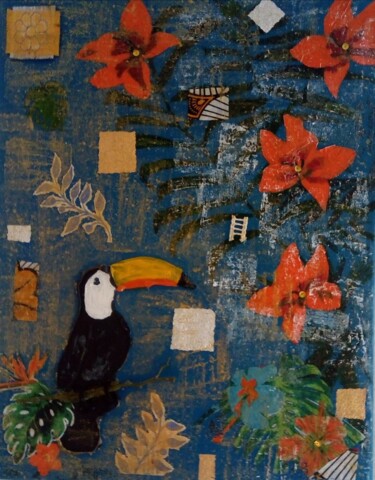 Colagens intitulada "Le Toucan" por Nadine Somoza, Obras de arte originais, Colagens