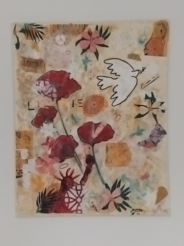 Collages intitolato "Liberté" da Nadine Somoza, Opera d'arte originale, Collages Montato su Telaio per barella in legno