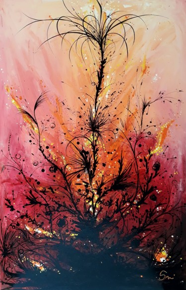 제목이 "Feu intérieur"인 미술작품 Nadine Stoeltzlen로, 원작, 아크릴 나무 들것 프레임에 장착됨