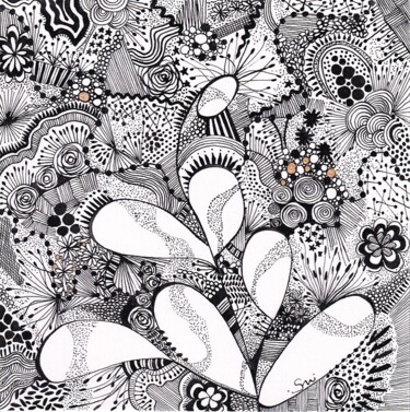 Desenho intitulada "Pensées végétales" por Nadine Stoeltzlen, Obras de arte originais, Tinta