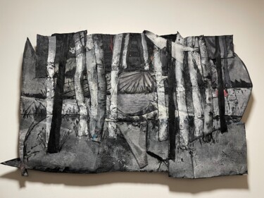 Arte têxtil intitulada "à l'aube" por Nadine Vergues, Obras de arte originais, Fibra têxtil Montado em Armação em madeira