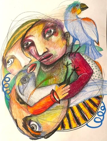 Drawing titled "Le nid" by Nadine Vergues, Original Artwork, Pencil