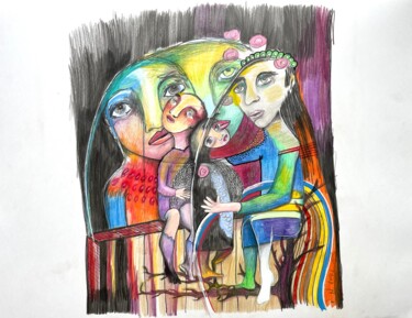 Dessin intitulée "nocturne-party" par Nadine Vergues, Œuvre d'art originale, Crayon