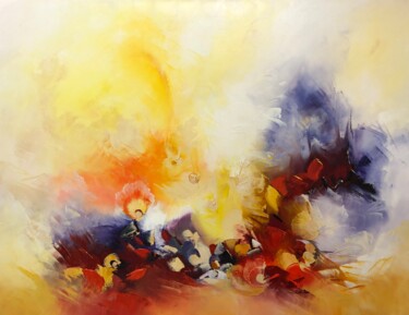 Pintura intitulada "Message coloré" por Nadine Bertulessi, Obras de arte originais, Pigmentos Montado em Armação em madeira