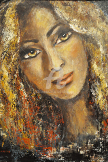 Painting titled "LA LIONNE" by Nadine Bourneix, Original Artwork, Acrylic