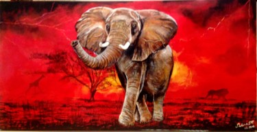 Peinture intitulée "l'éléphant, un soir…" par Nadine Coffinier, Œuvre d'art originale, Acrylique