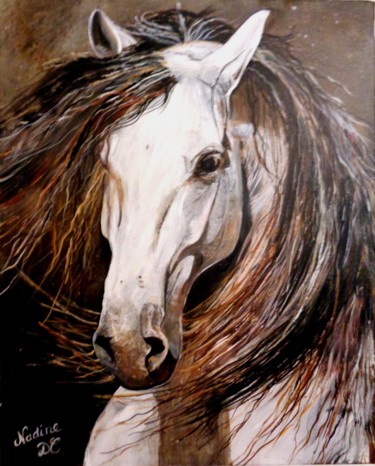 Painting titled "Tête de  cheval" by Nadine Coffinier, Original Artwork, Acrylic