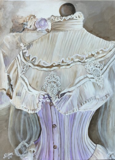 Painting titled "Le bustier parme" by Nadine Coffinier, Original Artwork, Acrylic Mounted on Wood Stretcher frame