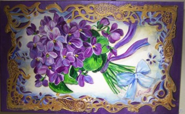 Peinture intitulée "Bouquet de violettes" par Nadine Coffinier, Œuvre d'art originale, Acrylique