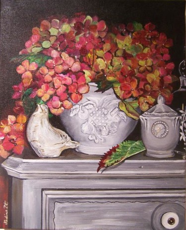 Peinture intitulée "Les hortensias" par Nadine Coffinier, Œuvre d'art originale, Acrylique