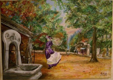 Painting titled "La fontaine disparue" by Nadine Coffinier, Original Artwork, Acrylic