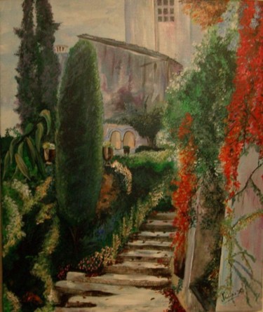 Peinture intitulée "l'escalier en prove…" par Nadine Coffinier, Œuvre d'art originale, Acrylique